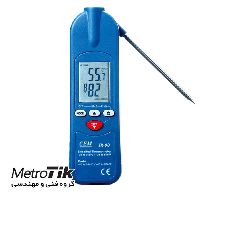 دماسنج میله ای و مادون قرمز 260 درجه IR Thermometer With Thermistor Probe سی ای ام CEM IR-98